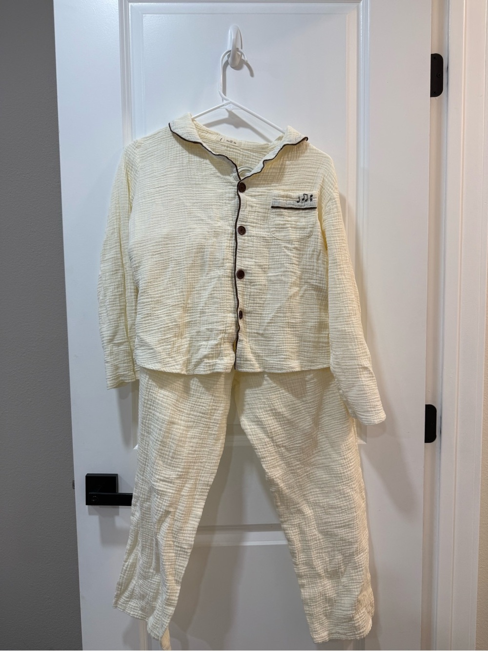 Cream Kids Pajama Set with Contrast Trim
